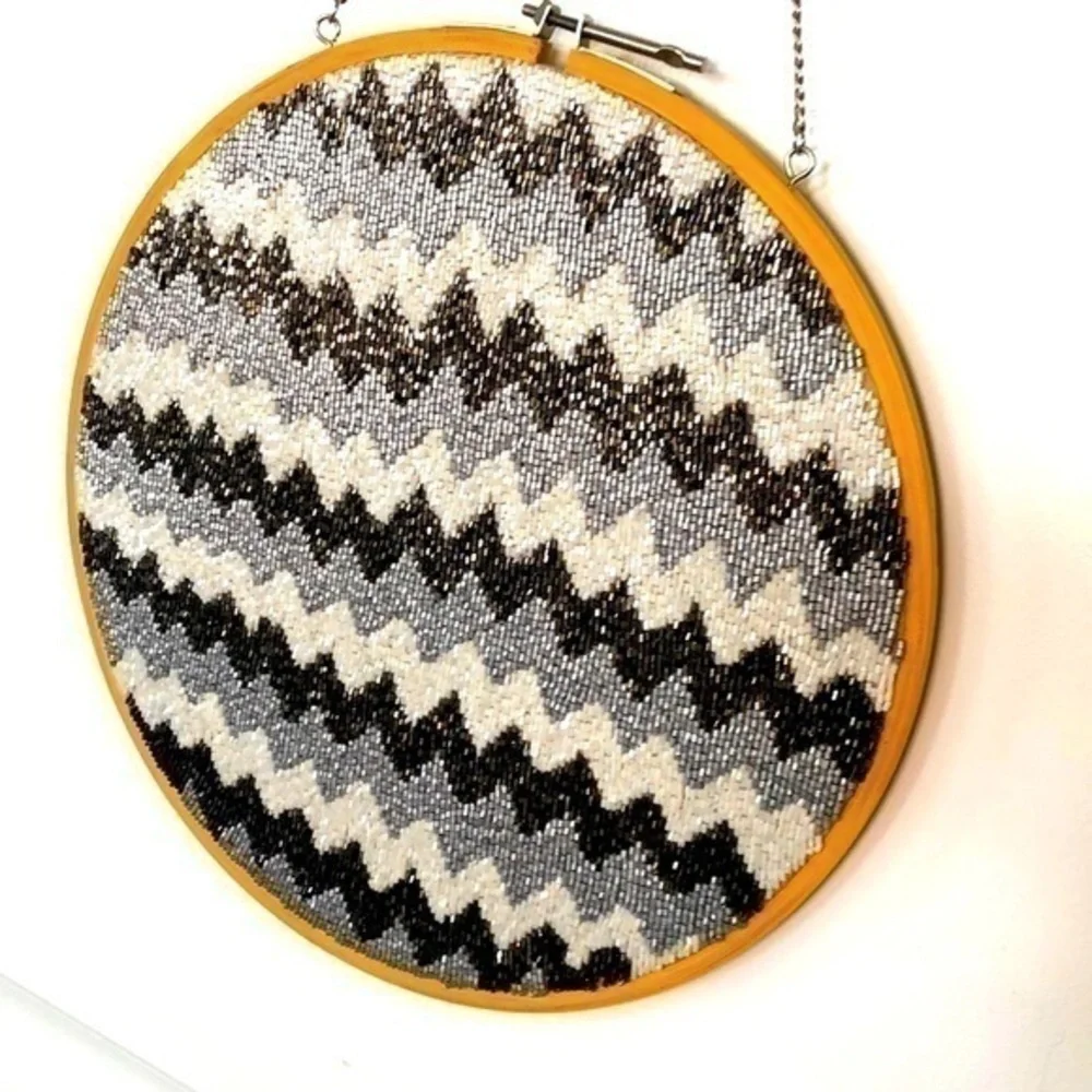 HANDMADE | Handmade Shimmer Bead 13” Round Wall Hanging Chain Tapestry.